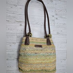 Multicolor Woven Tote Bag with Brown Accents